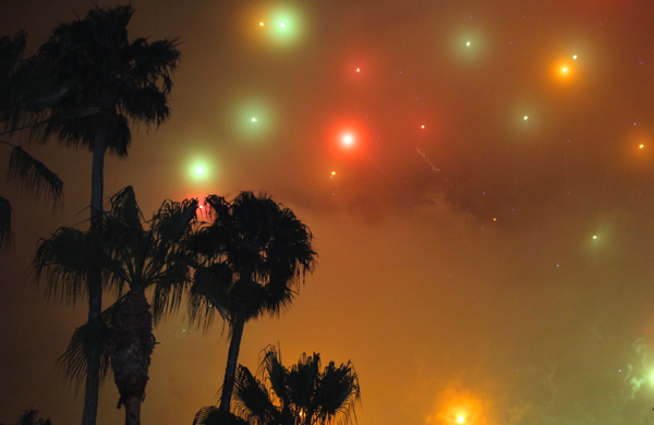 fireworks palm trees